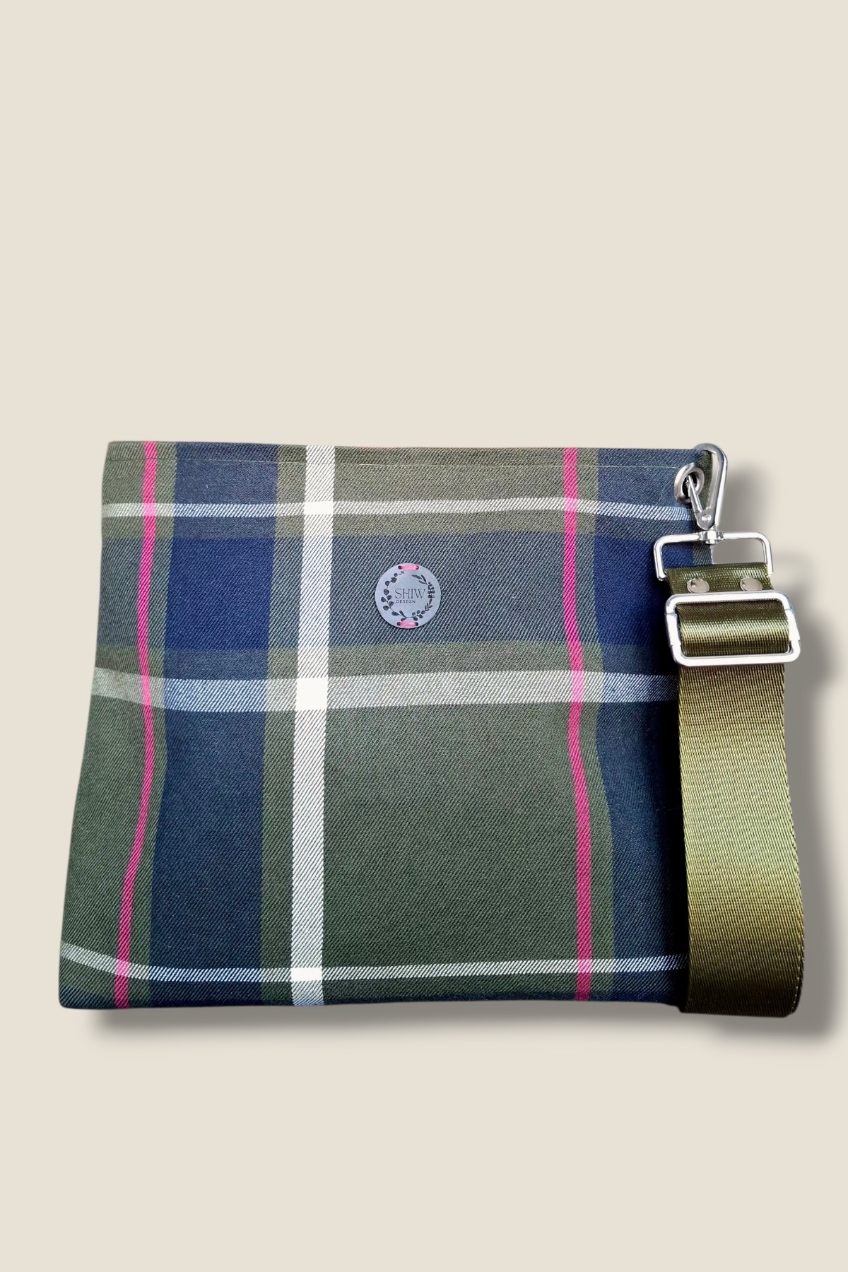 Lacivert Pembe Ekose Kare Form Omuz ve Çapraz Çanta