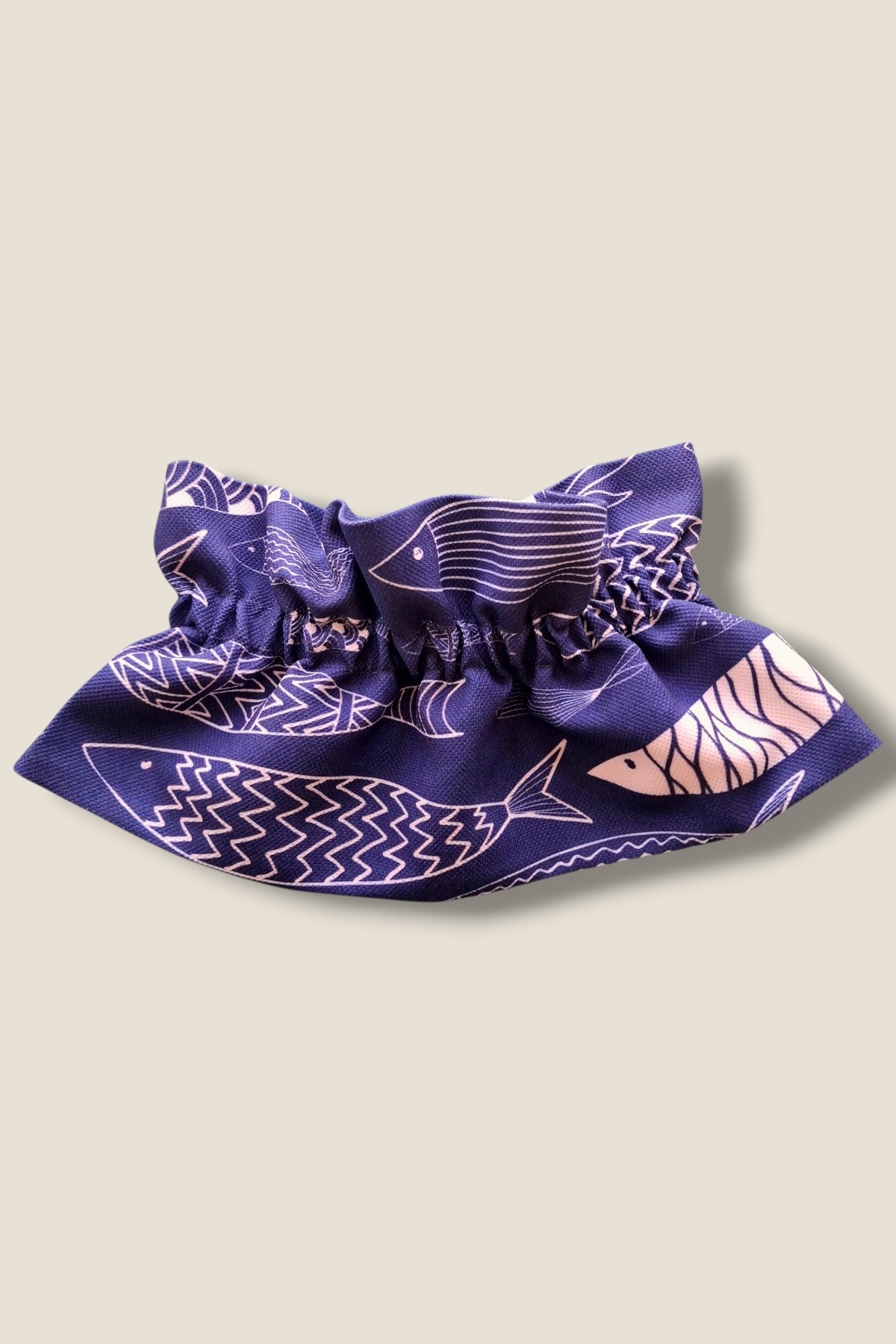 Lacivert Balık Desenli Kumaş Yaka 