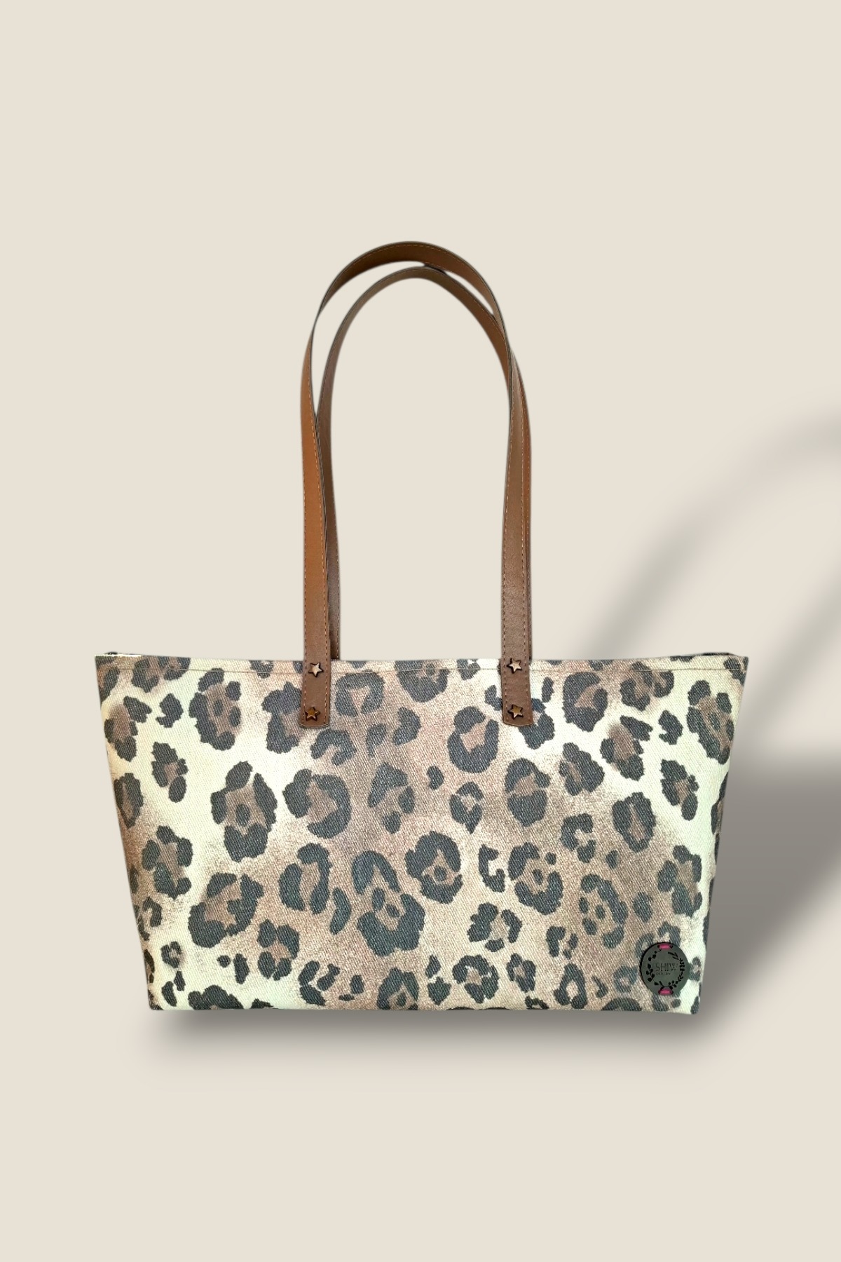 Leopar Desenli Denim Kumaş El ve Omuz Çantası