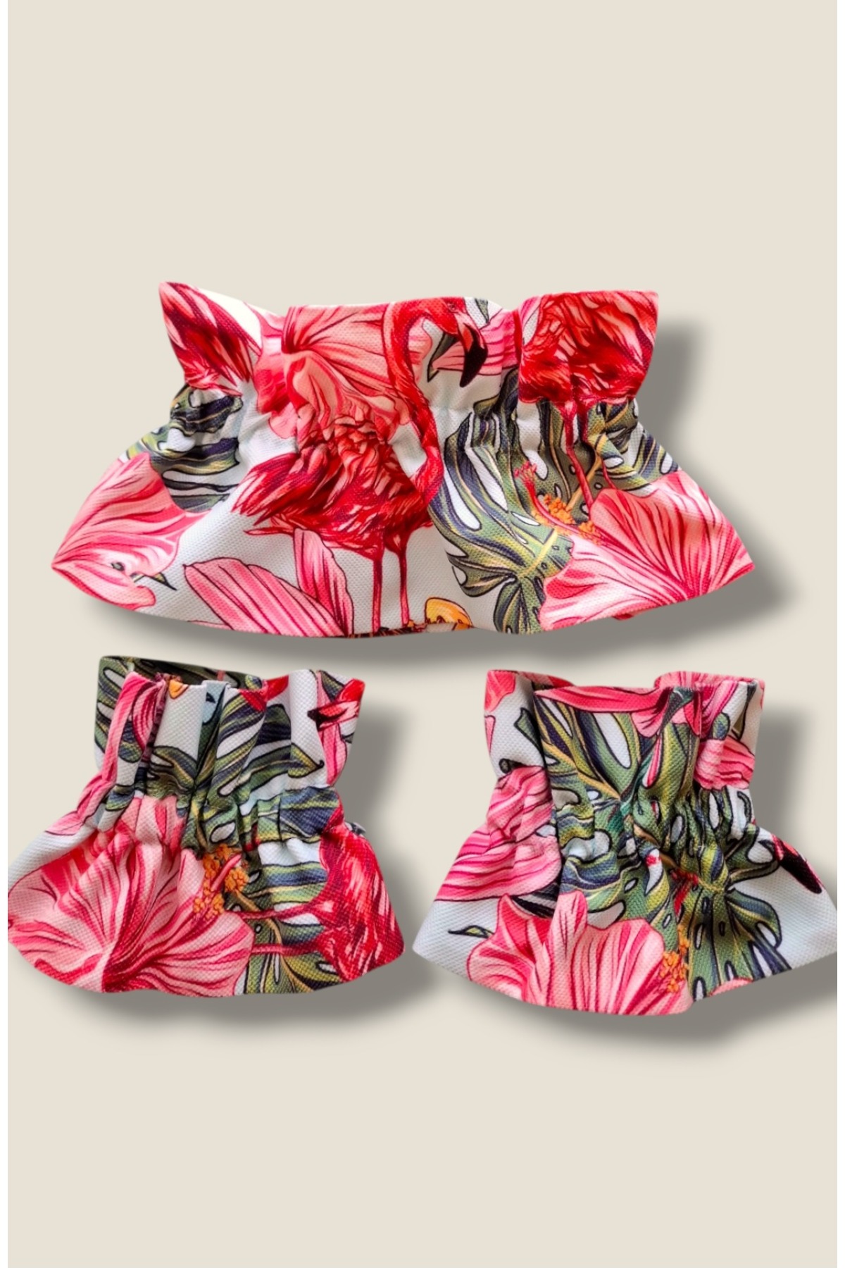 Flamingo Desenli Kumaş Yaka Kolluk Takım