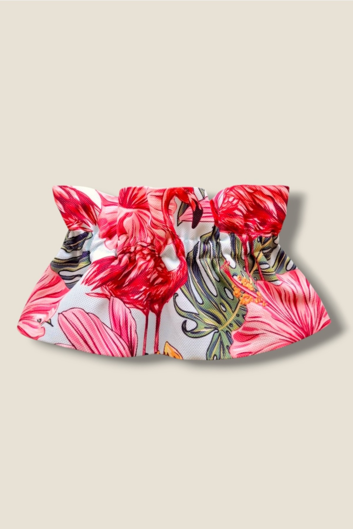 Flamingo Desenli Kumaş Yaka 