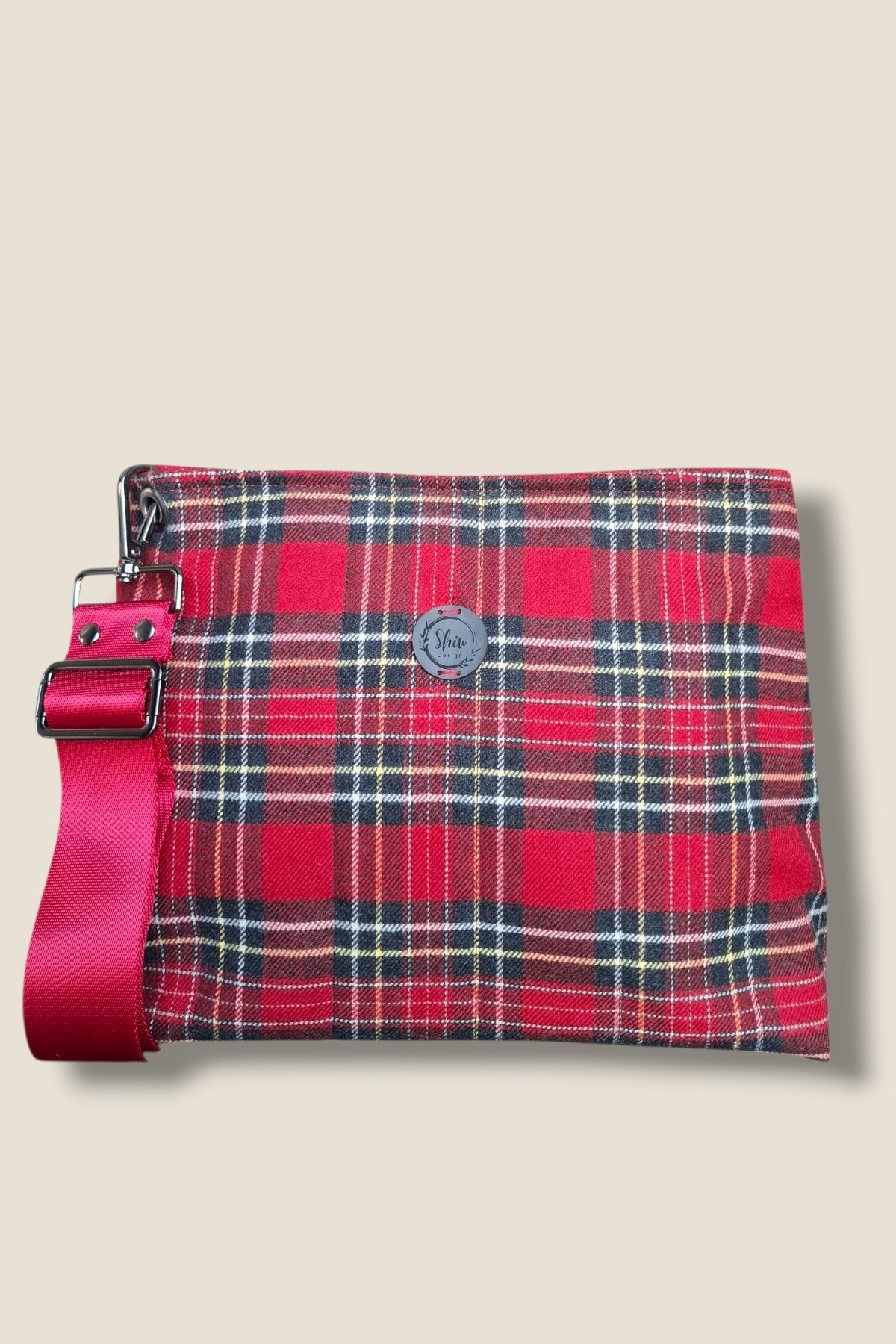 Kırmızı Ekose Kapitone Kare Omuz ve Çapraz Çanta