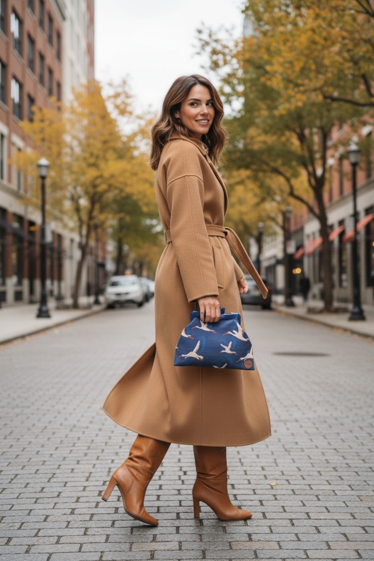 Kuş Desenli Akrilik Mıknatıslı Burslu Çanta Clutch