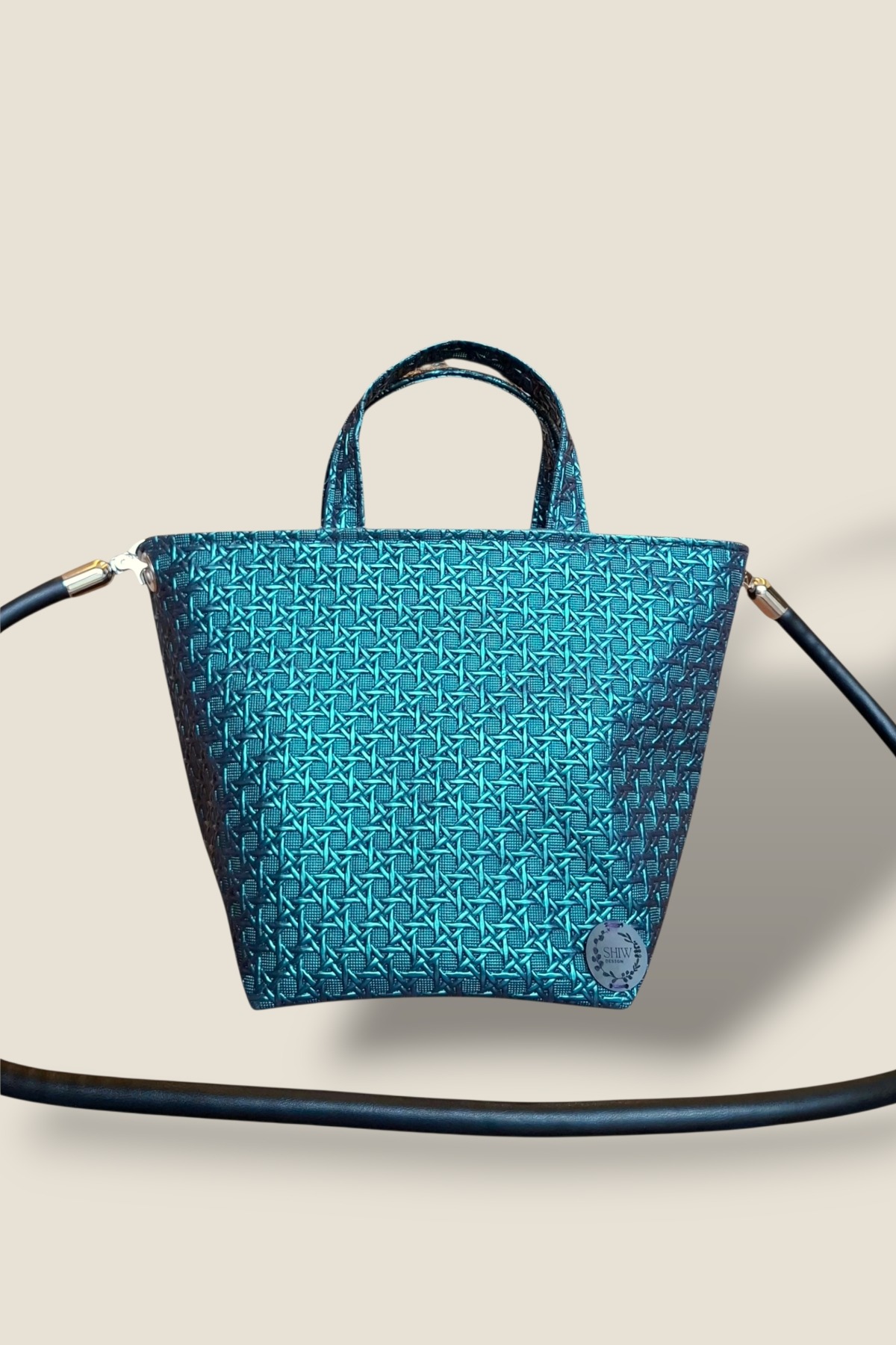 Yeşil Sedefli Çit Desenli Deri Çanta