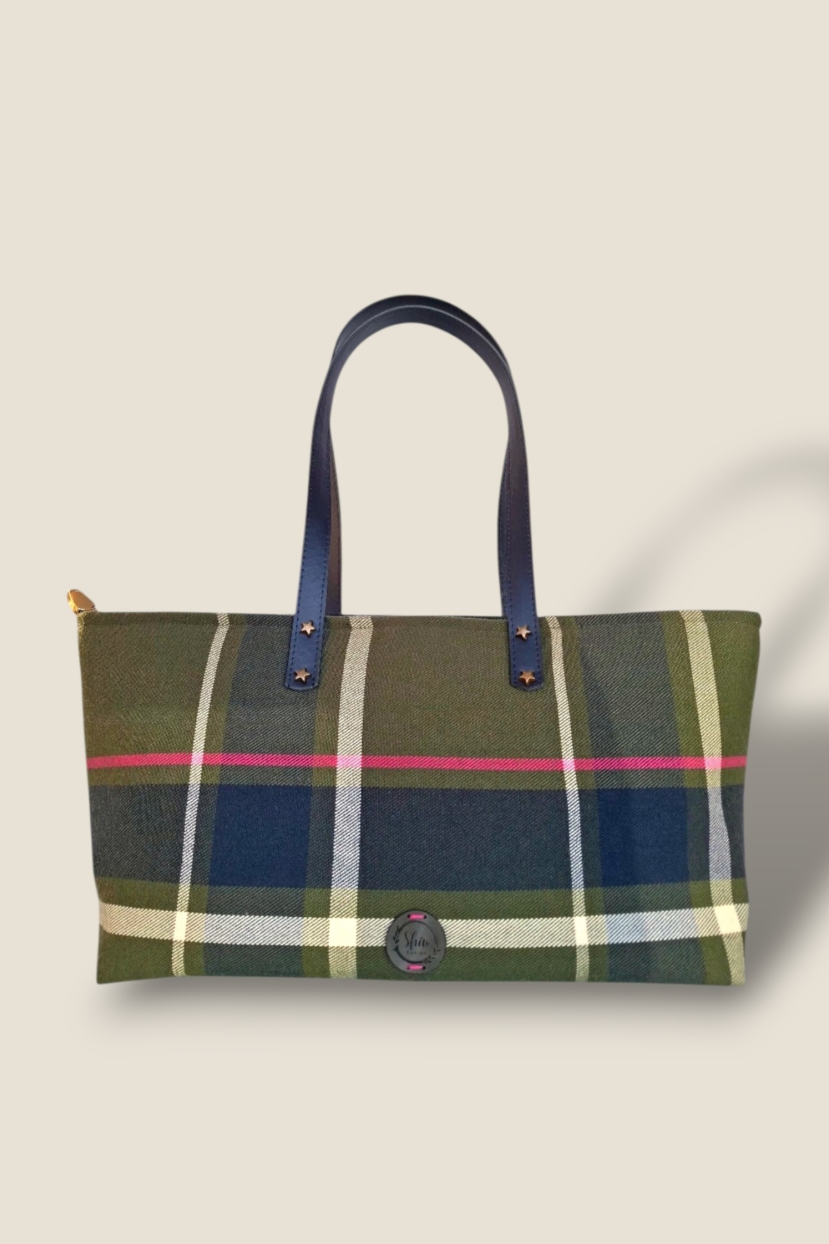 Yeşil Pembe Lacivert Ekose 4 Mevsim El ve Omuz Çantası