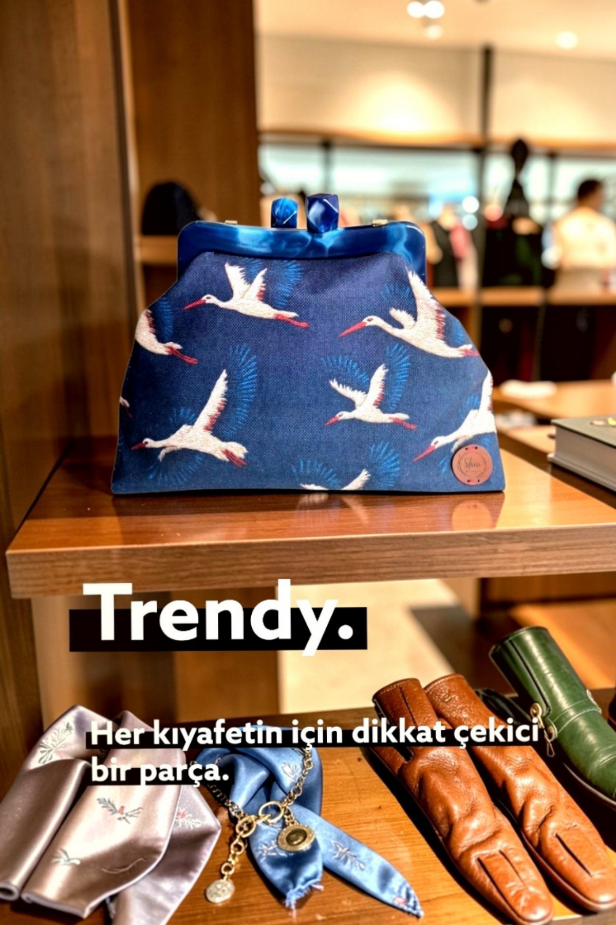 Akrilik Saplı Turna Kuşu Desenli