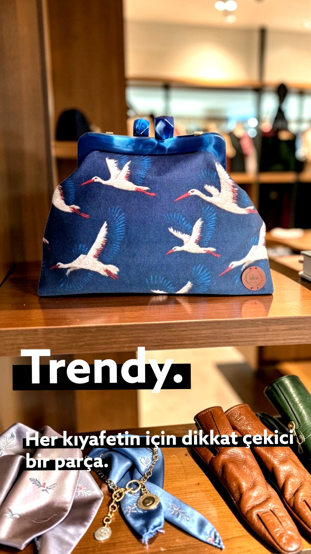 Akrilik Saplı Turna Kuşu Desenli